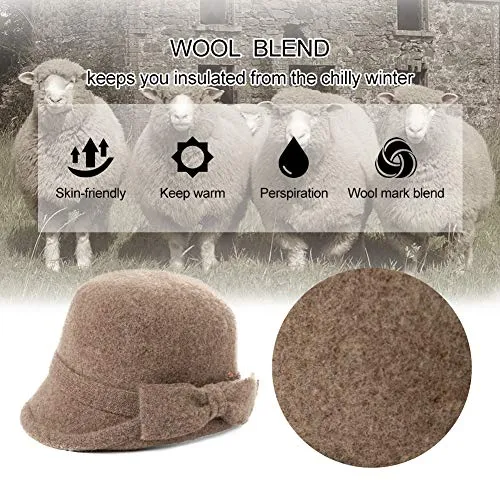 60% Wool Felt Cloche Hat for Women Winter Hat Ladies 1920s Vintage Derby Church Bowler Bucket Hat