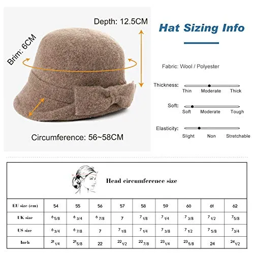 60% Wool Felt Cloche Hat for Women Winter Hat Ladies 1920s Vintage Derby Church Bowler Bucket Hat