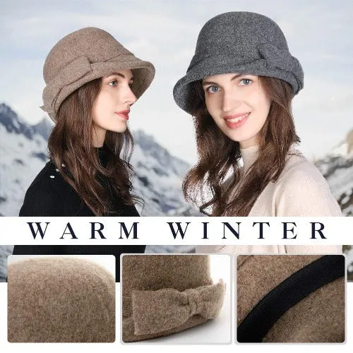 60% Wool Felt Cloche Hat for Women Winter Hat Ladies 1920s Vintage Derby Church Bowler Bucket Hat