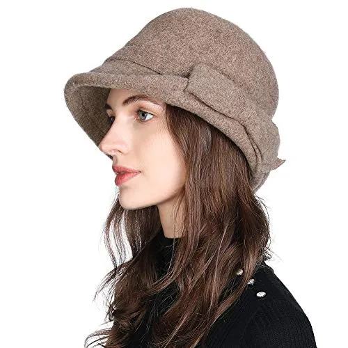 60% Wool Felt Cloche Hat for Women Winter Hat Ladies 1920s Vintage Derby Church Bowler Bucket Hat