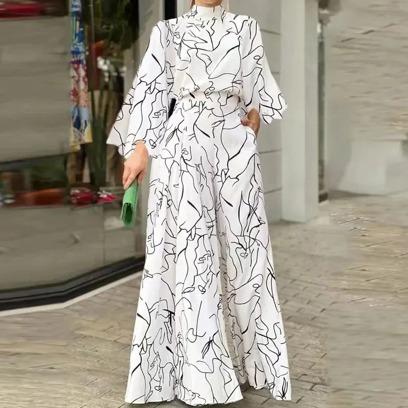 Abstract Print Long Sleeve Jumpsuit