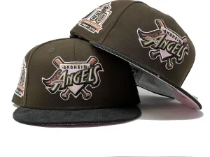 ANAHIEM ANGELS 50TH ANNIVERSARY BROWN BLACK CORDUROY VISOR PINK BRIM NEW ERA FITTED HAT