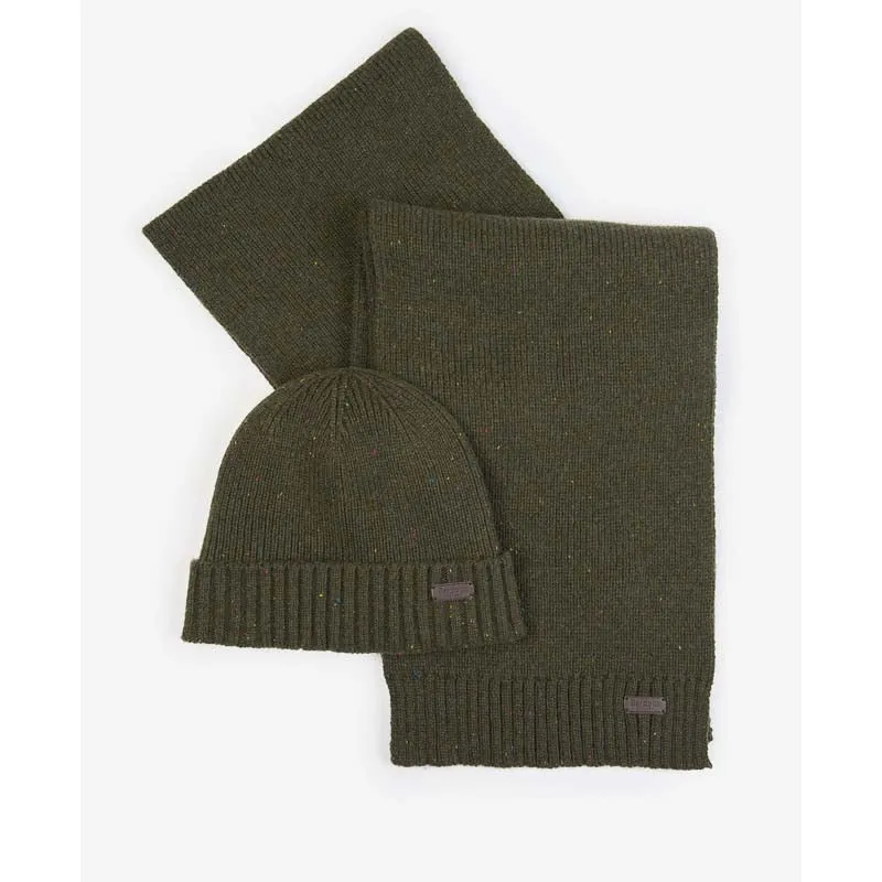 Barbour Carlton Fleck Beanie & Scarf Gift Set - Olive