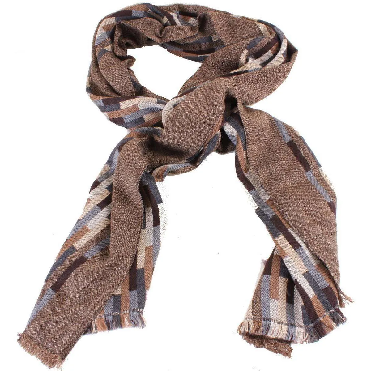 Bassin and Brown Ronaldo Broken Stripe Wool Scarf - Brown/Beige/Grey