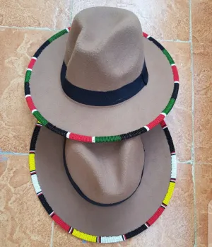 Beige handmade beaded with the colors of the flag of your choice fedora hat|summer hat| brim hat| cowboy hat with free shipping world wide