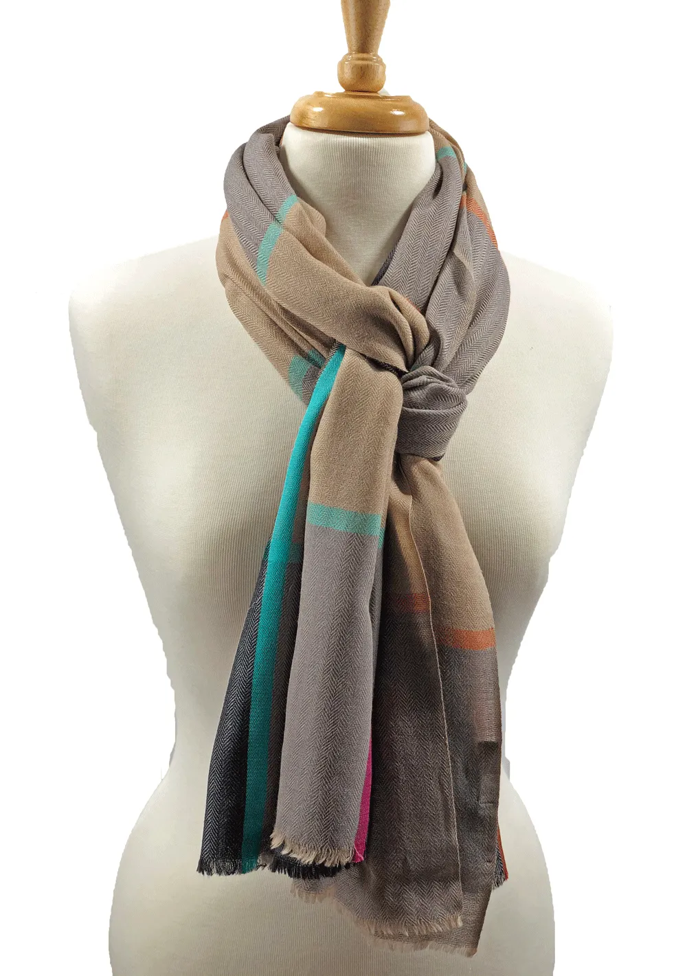 Blue And Beige Classic Wool & Silk Scarf