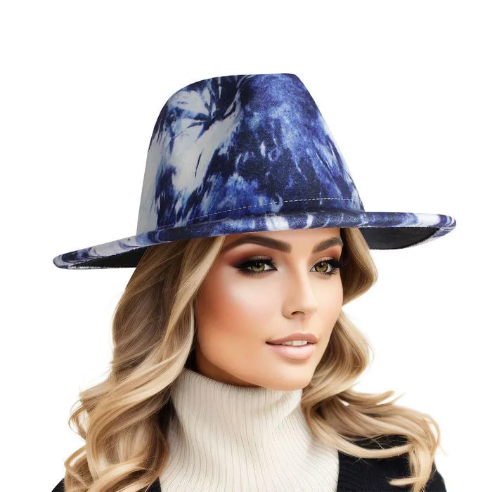 Blue White Tie Dye Fedora