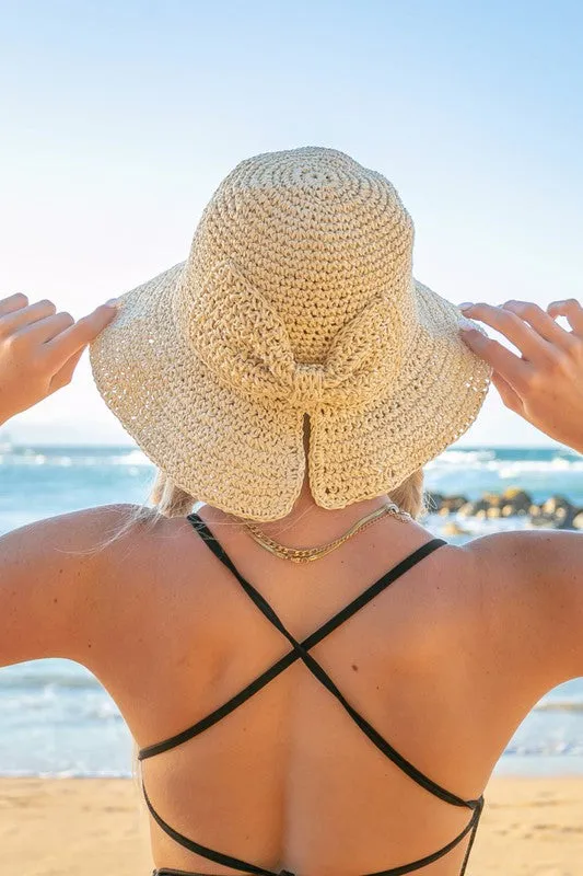 Bow Accent Woven Straw Bucket Sun Hat