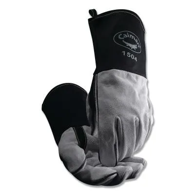 Caiman 1506 Cow Split Fleece Lined MIG/Stick Welding Gloves, Large, Blue/Graphite, 4 in Gauntlet Cuff, 1506