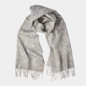 Cashmere Scarf with Floral Pattern in Beige and Grey