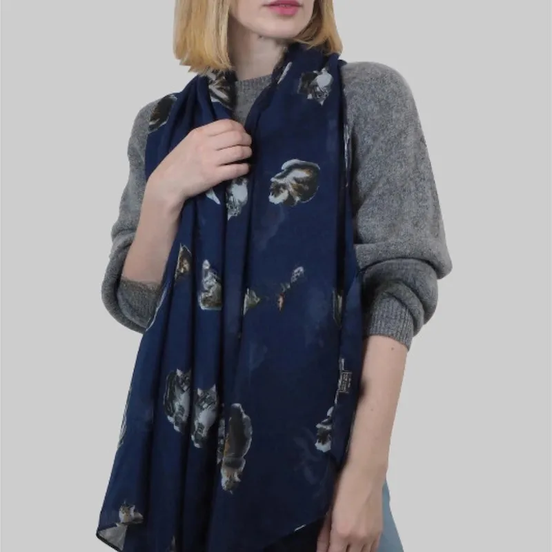 Cat Animal Print Scarf Navy Blue