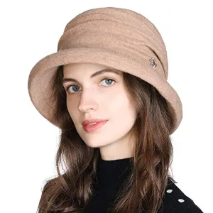 Cloche Round Hat for Women 1920s Fedora Bucket Vintage Hat Flower Accent