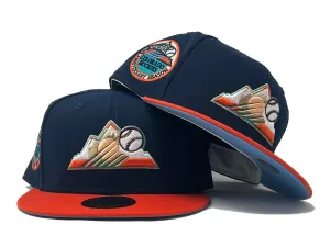 COLORADO ROCKIES 10TH ANNIVERSARY LIGHT NAVY ORANGE VISOR ICY BRIM NEW ERA FITTED HAT