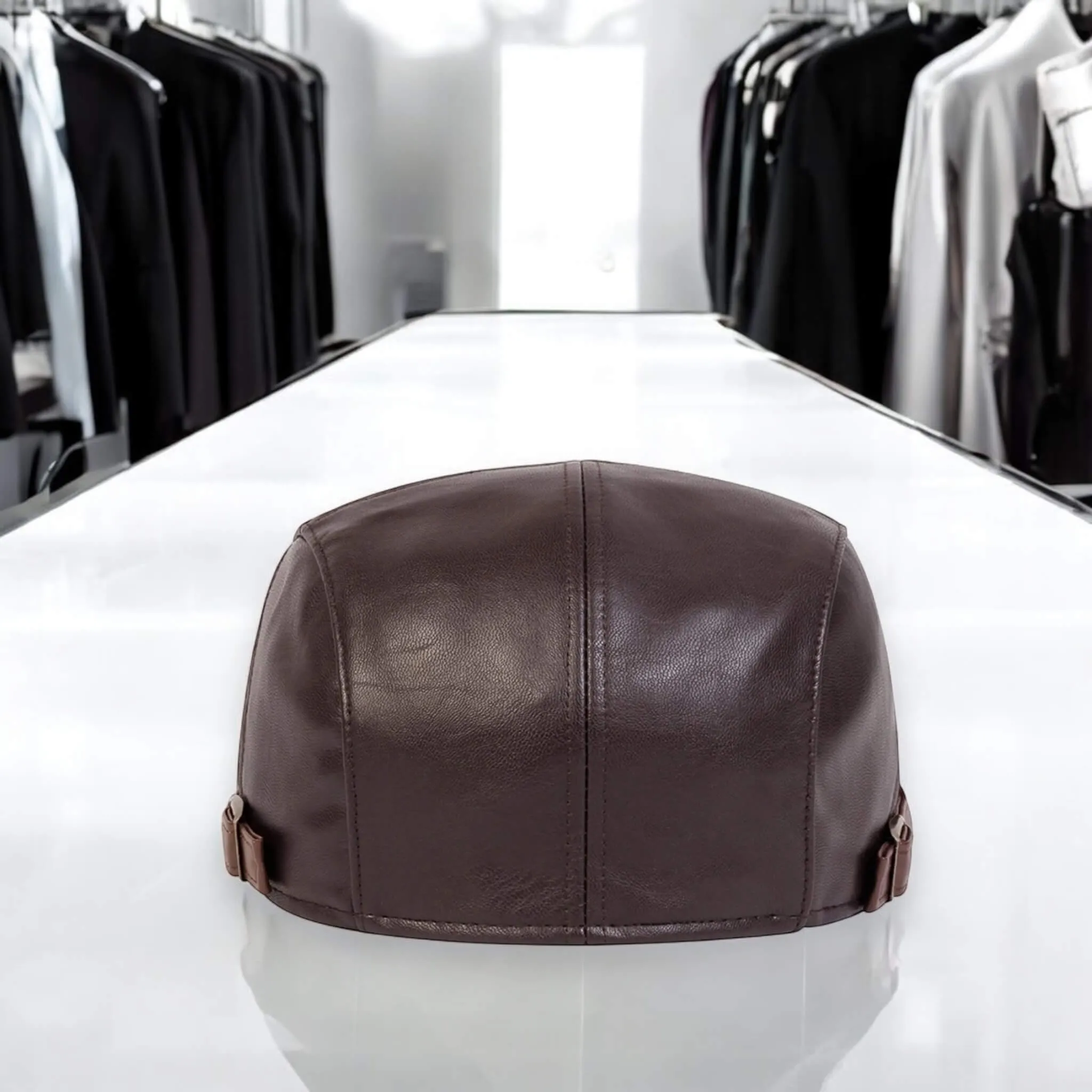 Dark Brown Leather Flat Cap