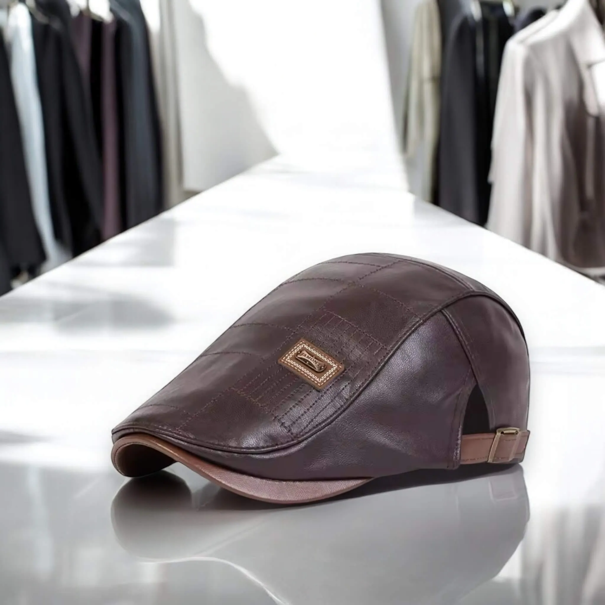 Dark Brown Leather Flat Cap