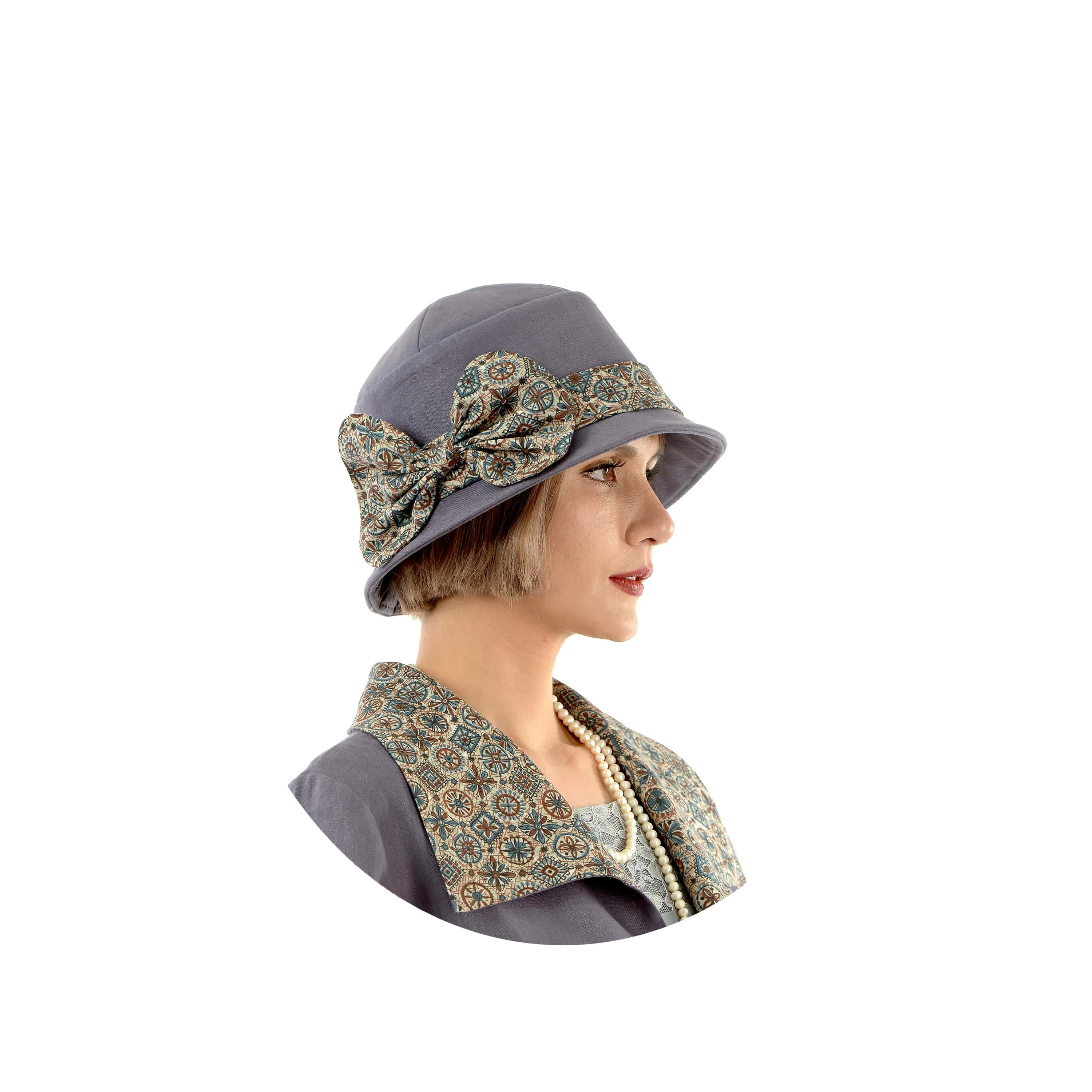 Dark grey linen cloche hat