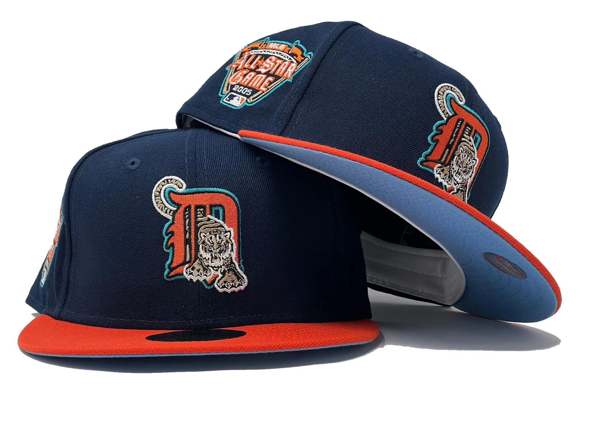 DETROIT TIGERS 2005 ALL STAR GAME LIGHT NAVY ORANGE VISOR ICY BRIM NEW ERA FITTED HAT