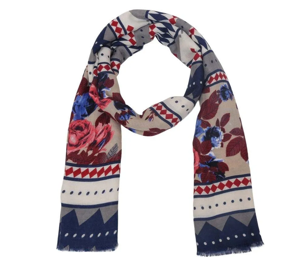 FabSeasons Traditional Navy Viscose Abstract Printed Soft & Stylish Scarf