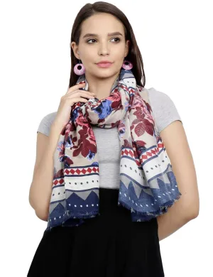 FabSeasons Traditional Navy Viscose Abstract Printed Soft & Stylish Scarf