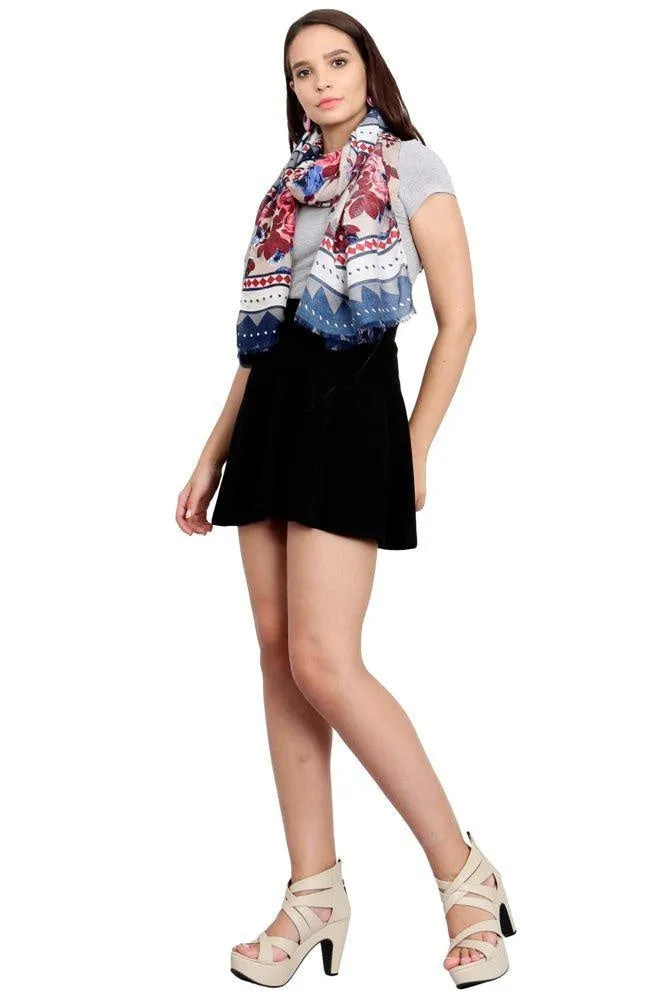 FabSeasons Traditional Navy Viscose Abstract Printed Soft & Stylish Scarf