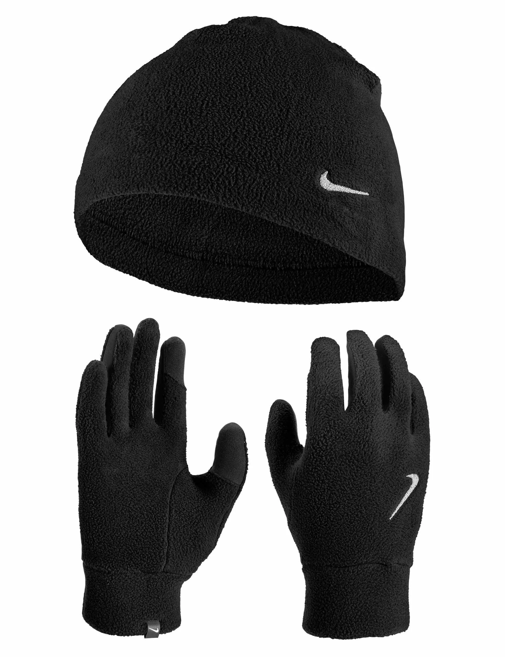 Fleece Hat and Glove Set - Black/White