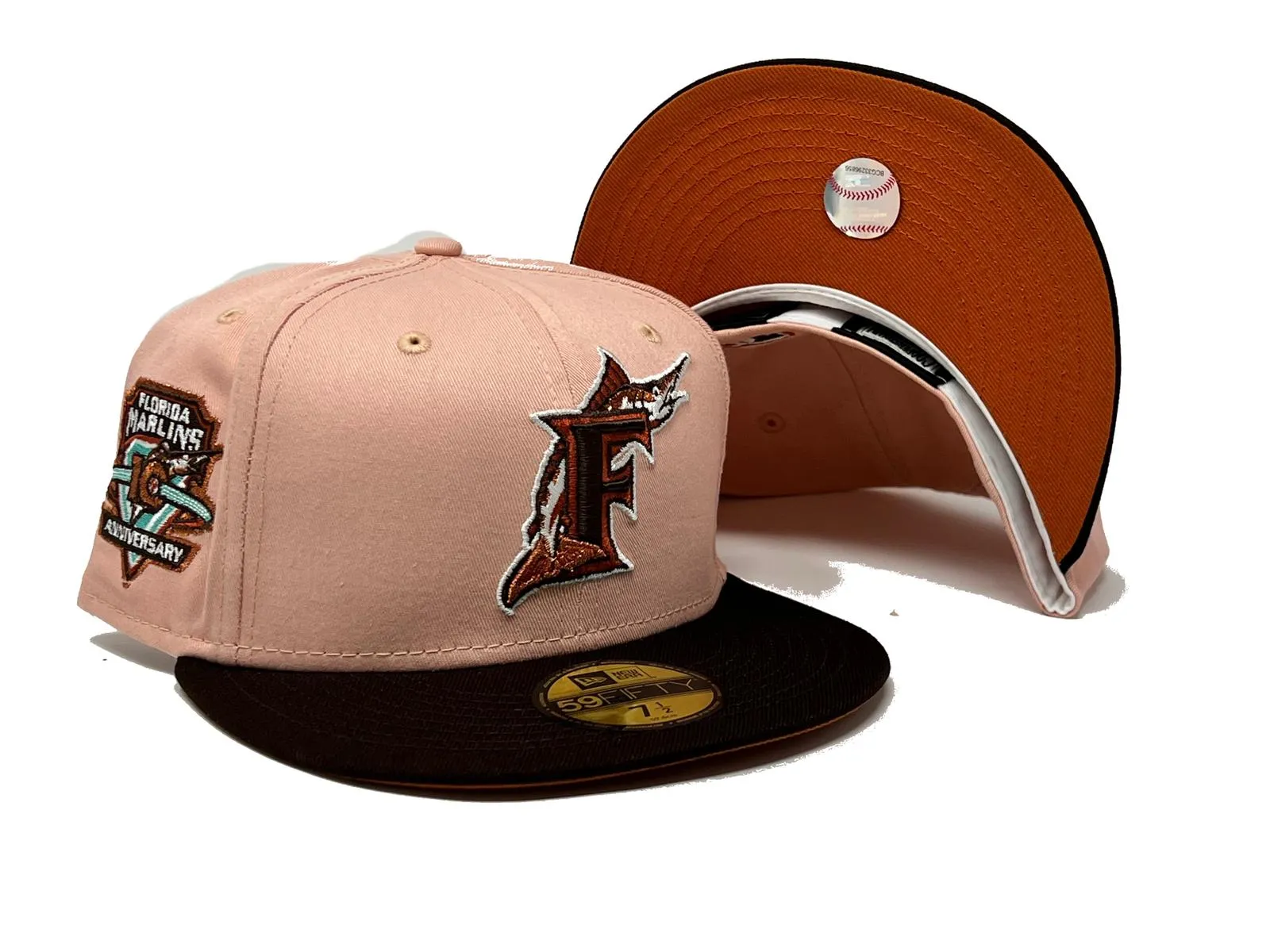 FLORIDA MARLINS 10TH ANNIVERSARY "BLUSH COLLECTION" FALL ORANGE BRIM NEW ERA FITTED HAT