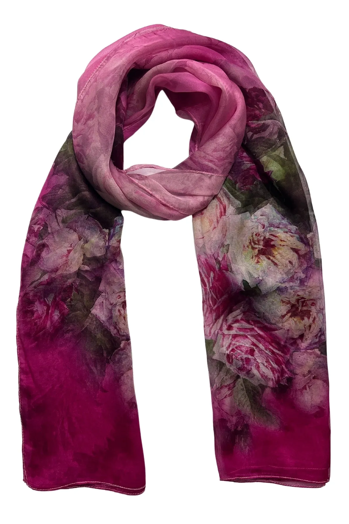 Fuchsia Anabel Printed Silk Chiffon Oblong Shawl 180x110