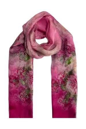 Fuchsia Anabel Printed Silk Chiffon Oblong Shawl 180x110