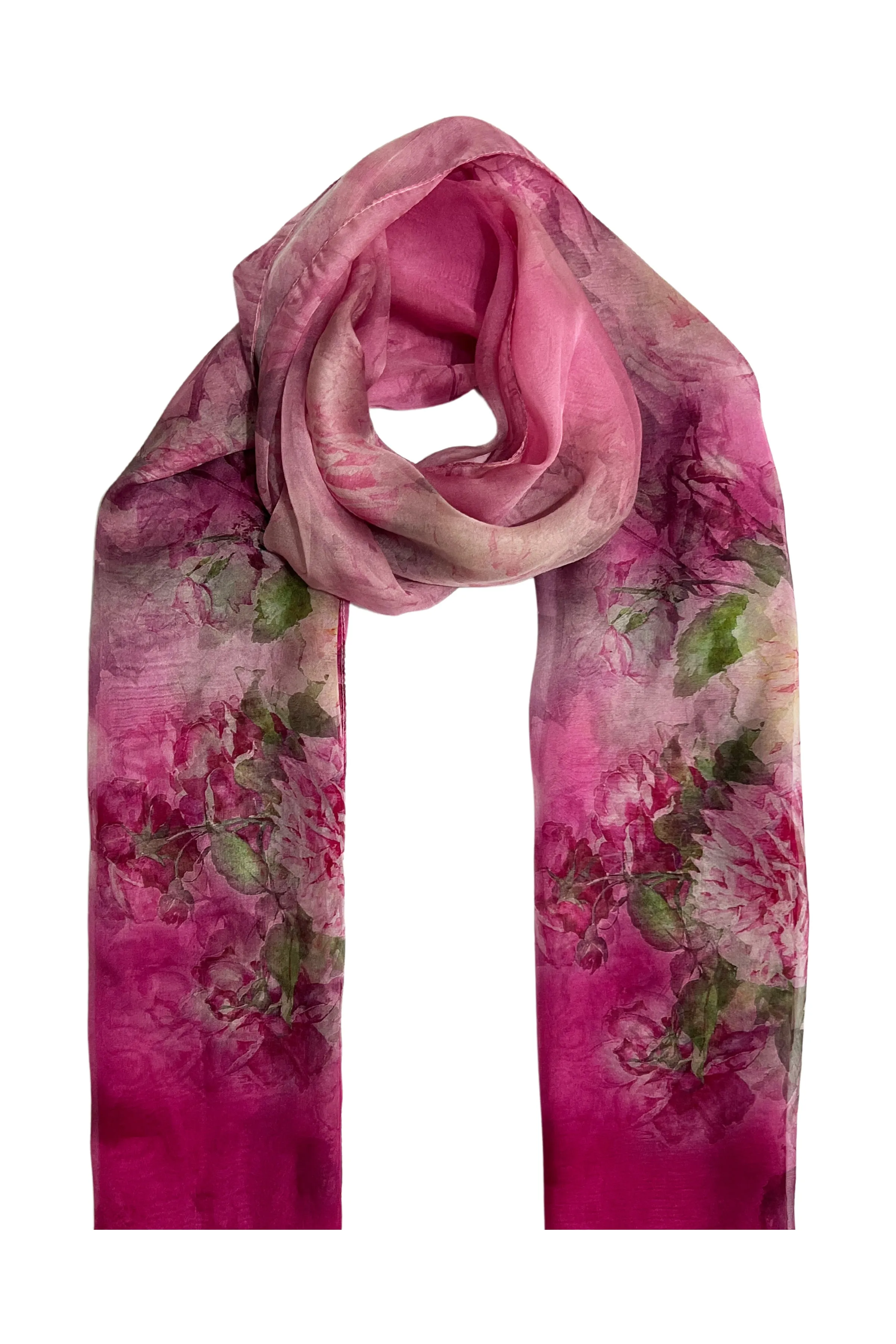 Fuchsia Anabel Printed Silk Chiffon Oblong Shawl 180x110