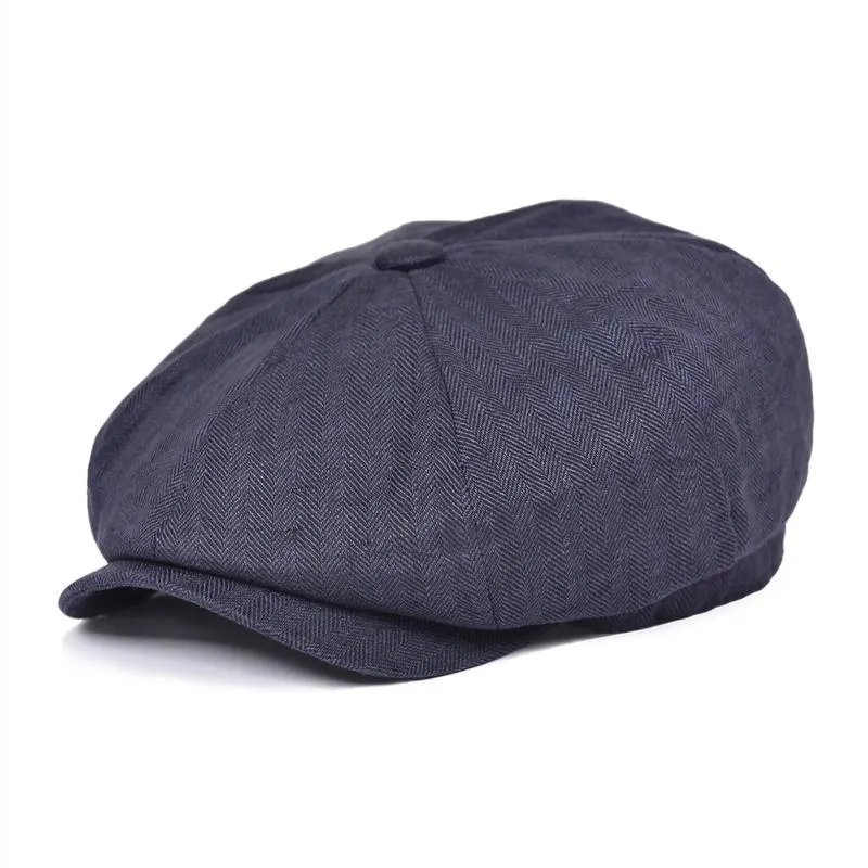 Herringbone Linen Newsboy Cap