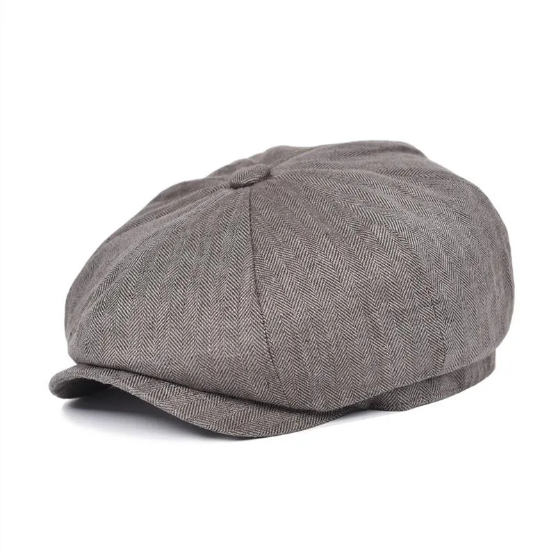 Herringbone Linen Newsboy Cap