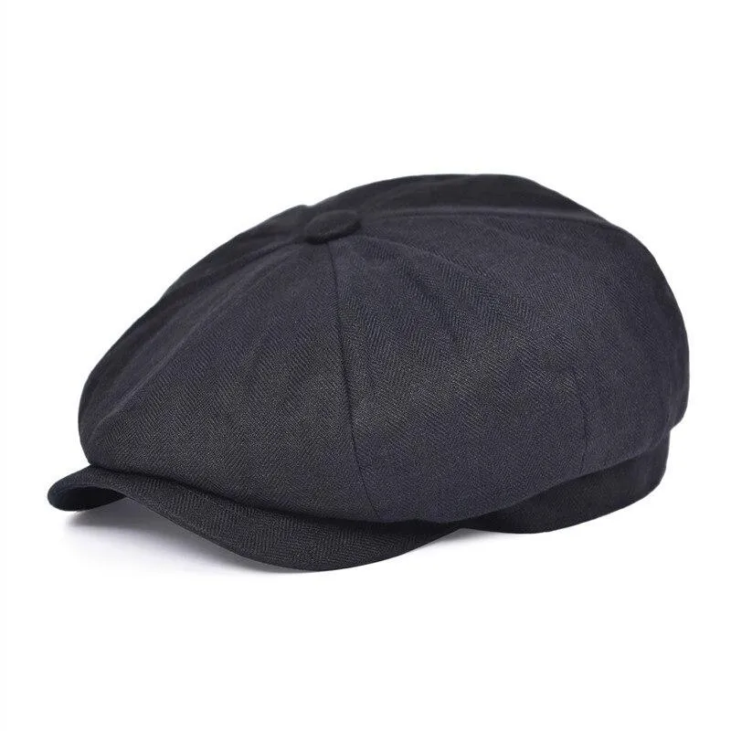 Herringbone Linen Newsboy Cap