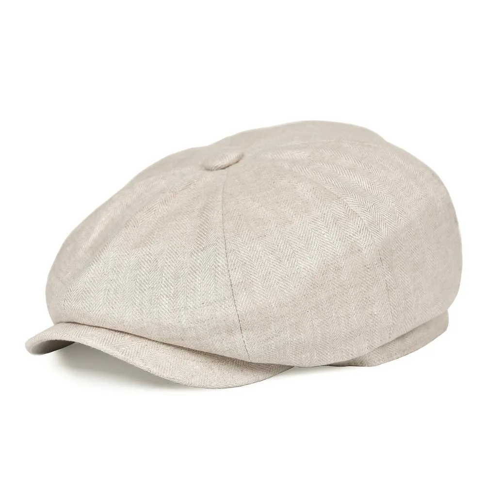 Herringbone Linen Newsboy Cap