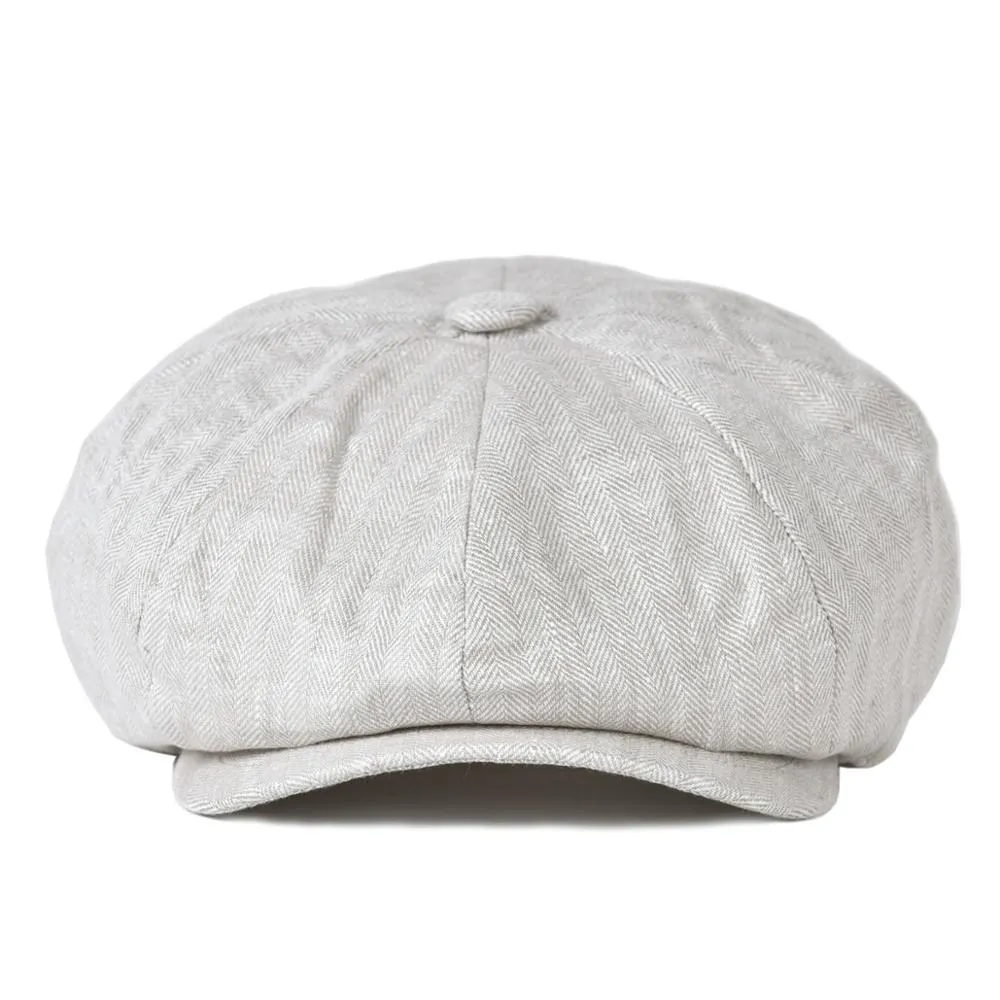 Herringbone Linen Newsboy Cap