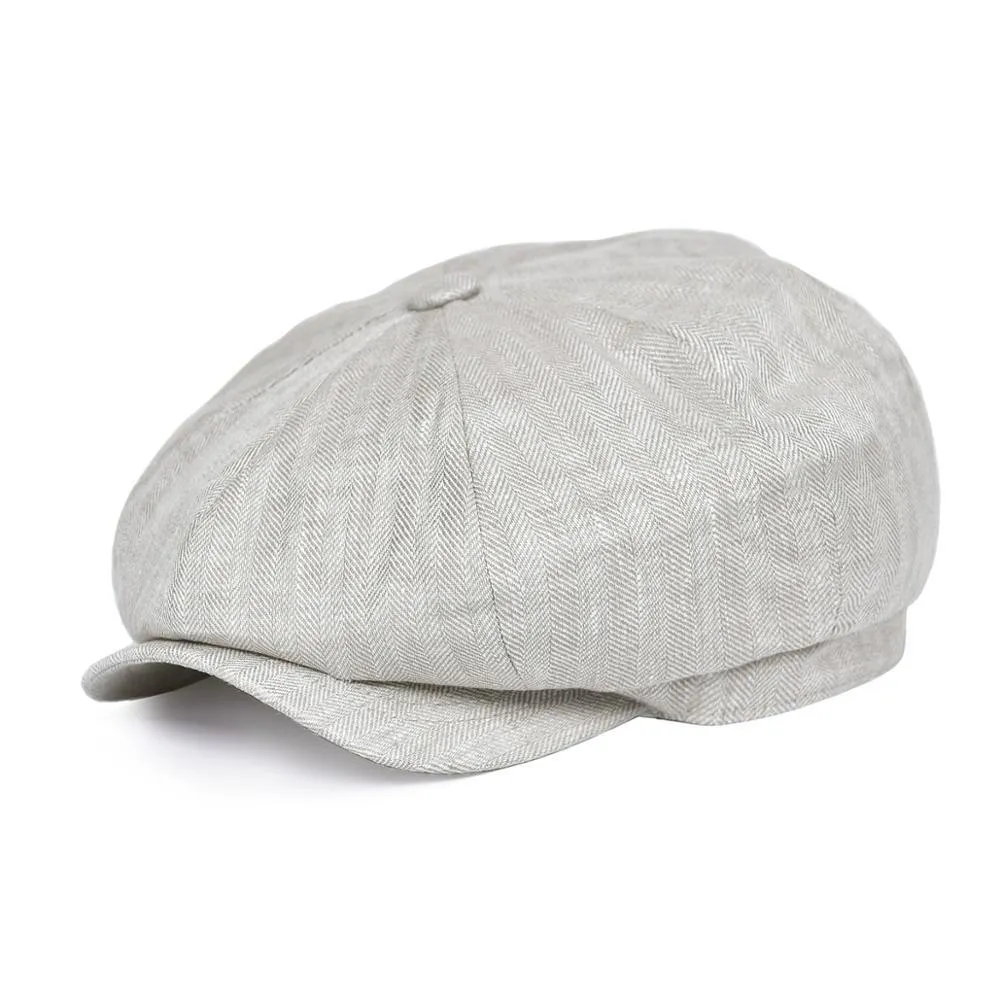 Herringbone Linen Newsboy Cap