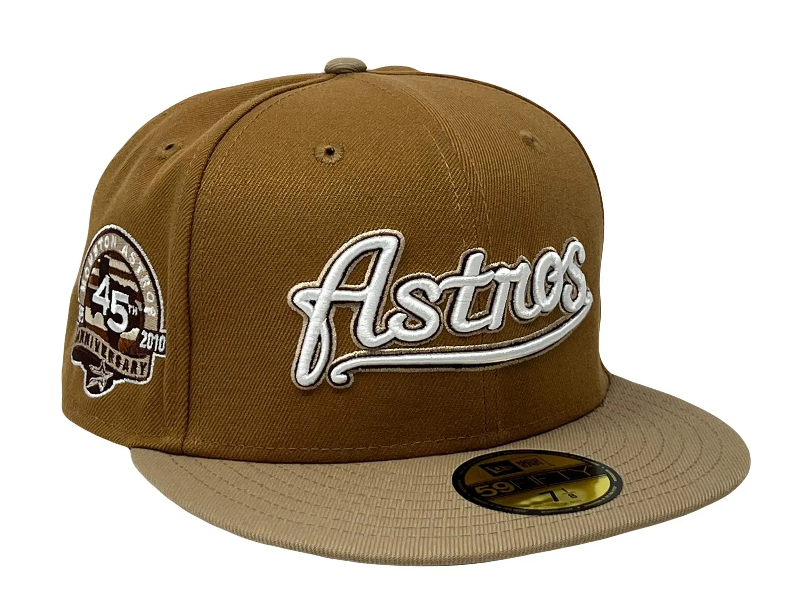 HOUSTON ASTROS 45TH ANNIVERSARY LIGHT BRONZE CAMEL VISOR GRAY BRIM NEW ERA FITTED HAT