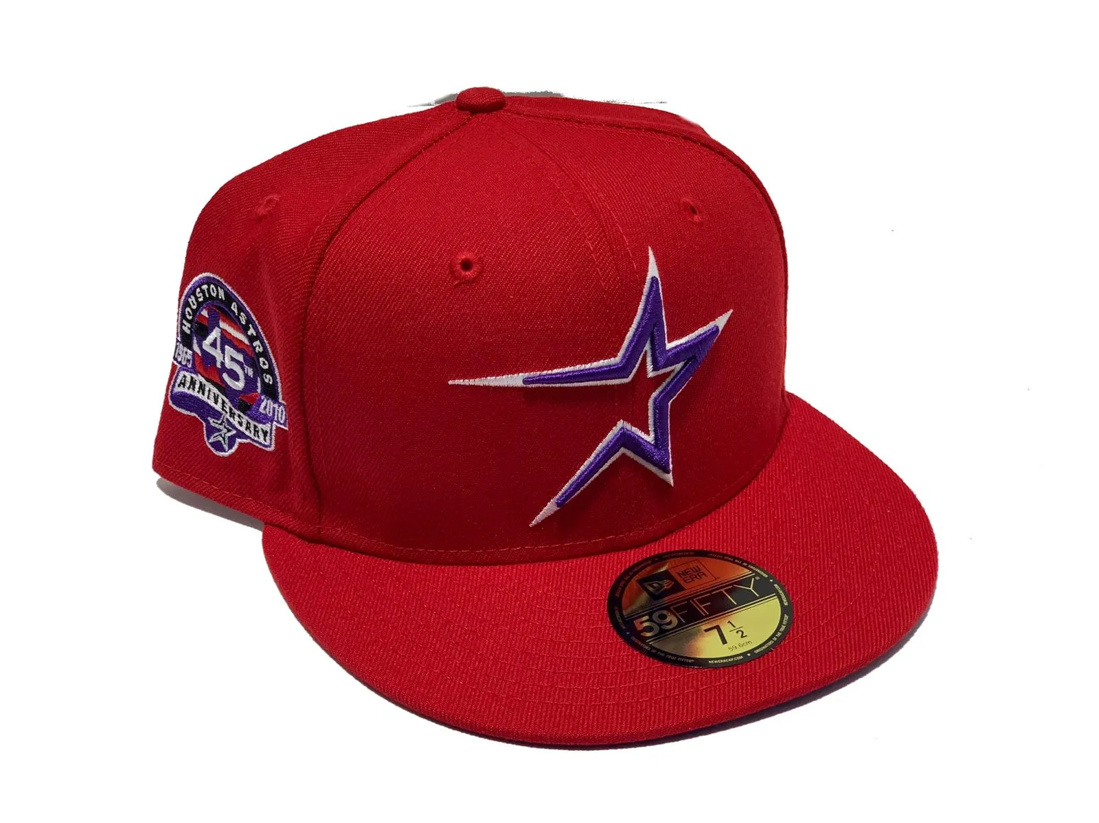 HOUSTON ASTROS 45TH ANNIVERSARY RED PURPLE BRIM NEW ERA FITTED HAT