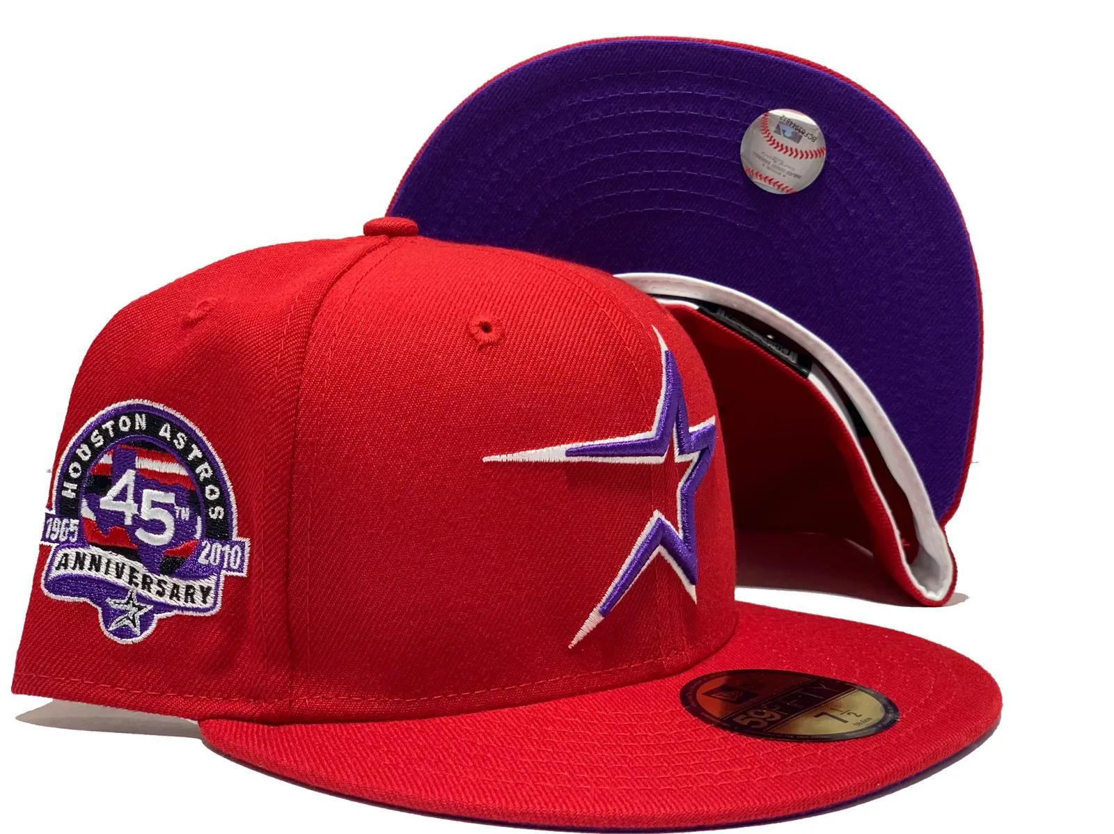 HOUSTON ASTROS 45TH ANNIVERSARY RED PURPLE BRIM NEW ERA FITTED HAT