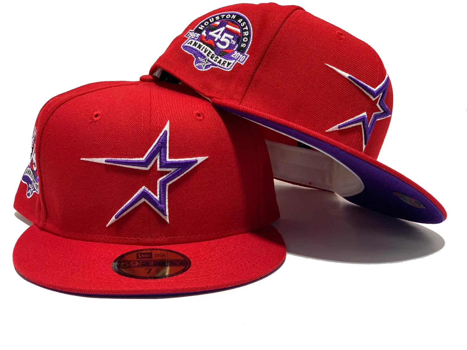 HOUSTON ASTROS 45TH ANNIVERSARY RED PURPLE BRIM NEW ERA FITTED HAT