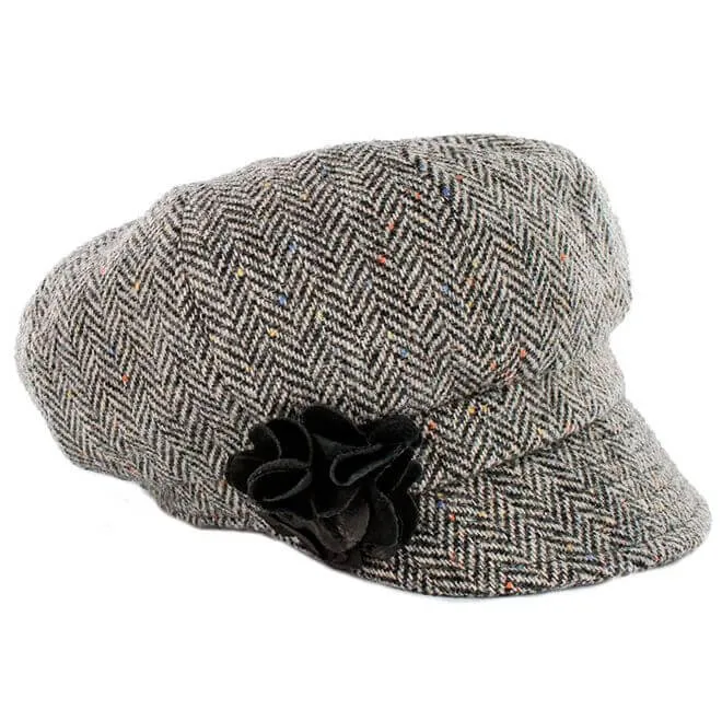 Irish Herringbone Newsboy Cap for Ladies in Grey