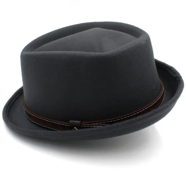 Leather Belt Decorated Pork Pie Hat Fedora