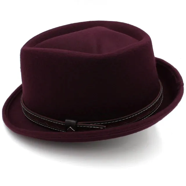 Leather Belt Decorated Pork Pie Hat Fedora