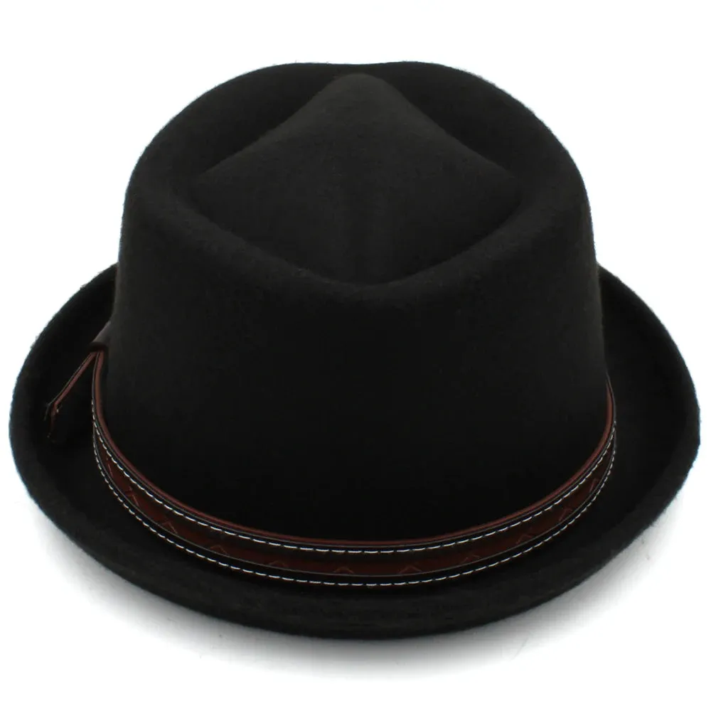 Leather Belt Decorated Pork Pie Hat Fedora