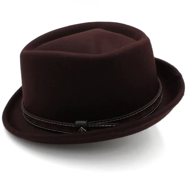 Leather Belt Decorated Pork Pie Hat Fedora