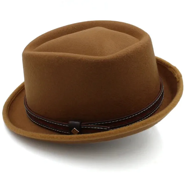 Leather Belt Decorated Pork Pie Hat Fedora