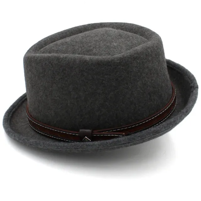 Leather Belt Decorated Pork Pie Hat Fedora