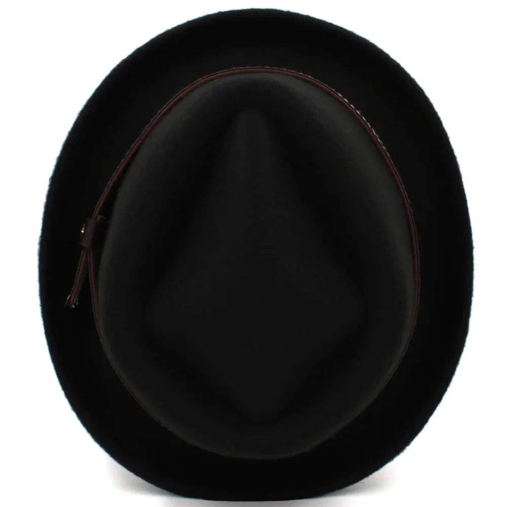 Leather Belt Decorated Pork Pie Hat Fedora