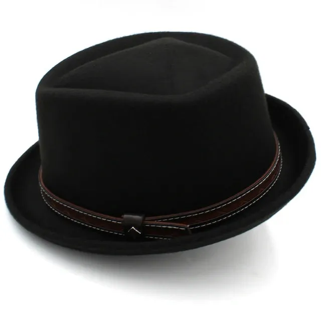 Leather Belt Decorated Pork Pie Hat Fedora