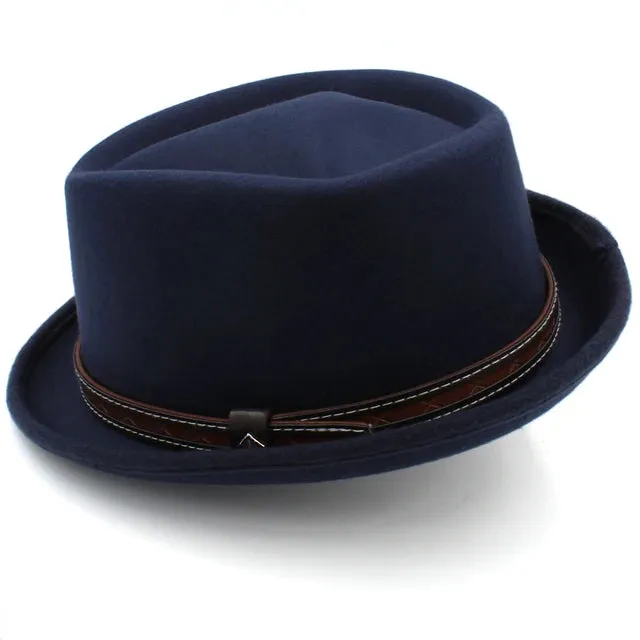 Leather Belt Decorated Pork Pie Hat Fedora