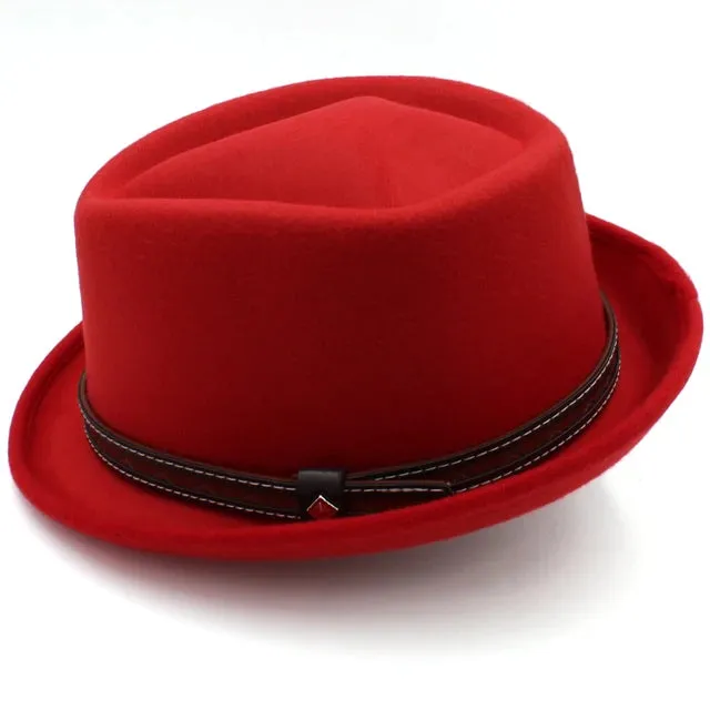 Leather Belt Decorated Pork Pie Hat Fedora